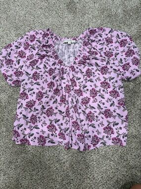 LOFT Lilac Floral Puff-Sleeve Blouse